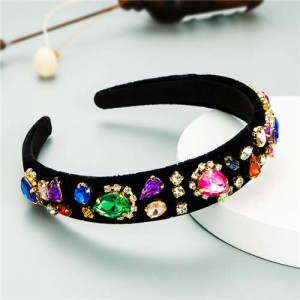 Vintage Baroque Super Shining Multicolor Rhinestone Women Temperament Hair Hoop - Waterdrop