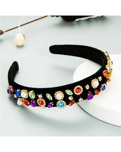 Vintage Baroque Super Shining Multicolor Rhinestone Women Temperament Hair Hoop - Pearl