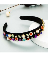 Vintage Baroque Super Shining Multicolor Rhinestone Women Temperament Hair Hoop - Pearl