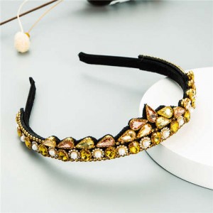 Rhinestone Inlaid Princess Crown Style Flower Design Elegant Hair Hoop - Yellow