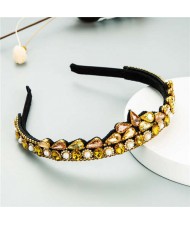 Rhinestone Inlaid Princess Crown Style Flower Design Elegant Hair Hoop - Yellow