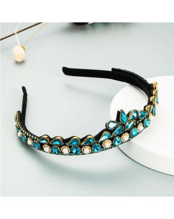 Rhinestone Inlaid Princess Crown Style Flower Design Elegant Hair Hoop - Blue