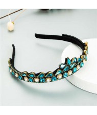 Rhinestone Inlaid Princess Crown Style Flower Design Elegant Hair Hoop - Blue