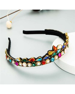 Rhinestone Inlaid Princess Crown Style Flower Design Elegant Hair Hoop - Multicolor