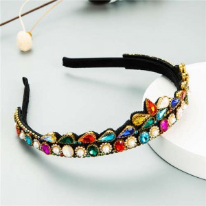 Rhinestone Inlaid Princess Crown Style Flower Design Elegant Hair Hoop - Multicolor