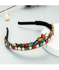 Rhinestone Inlaid Princess Crown Style Flower Design Elegant Hair Hoop - Multicolor
