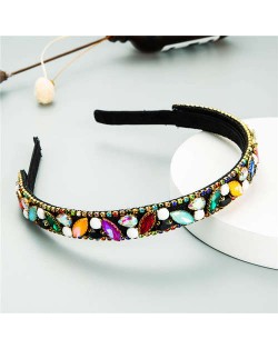 Baroque Style Shining Rhinestone Embellished Korean Fashion Hair Hoop - Multicolor