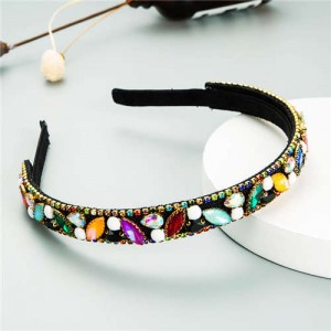 Baroque Style Shining Rhinestone Embellished Korean Fashion Hair Hoop - Multicolor