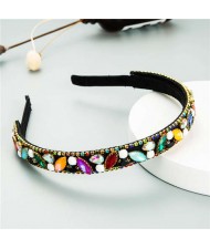 Baroque Style Shining Rhinestone Embellished Korean Fashion Hair Hoop - Multicolor