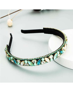 Baroque Style Shining Rhinestone Embellished Korean Fashion Hair Hoop - Light Blue