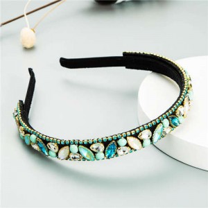 Baroque Style Shining Rhinestone Embellished Korean Fashion Hair Hoop - Light Blue