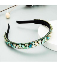 Baroque Style Shining Rhinestone Embellished Korean Fashion Hair Hoop - Light Blue