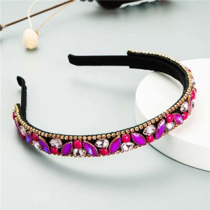 Baroque Style Shining Rhinestone Embellished Korean Fashion Hair Hoop - Purple