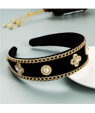 Rhinestone Flowers and Artificial Pearl Vintage Fashion Hair Hoop - White