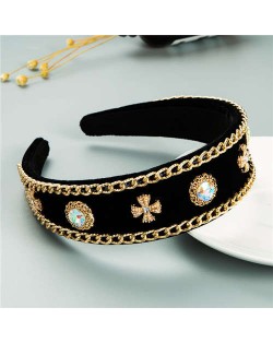 Rhinestone Flowers and Artificial Pearl Vintage Fashion Hair Hoop - Luminous White