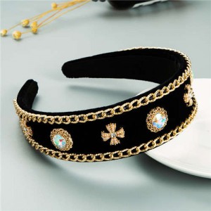 Rhinestone Flowers and Artificial Pearl Vintage Fashion Hair Hoop - Luminous White