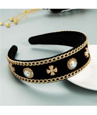 Rhinestone Flowers and Artificial Pearl Vintage Fashion Hair Hoop - Luminous White