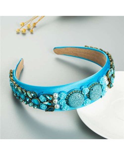 Cookies and Flowers Embellished Colorful Rhinestones Baroque Design Women Hair Hoop - Blue