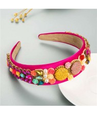 Cookies and Flowers Embellished Colorful Rhinestones Baroque Design Women Hair Hoop - Rose