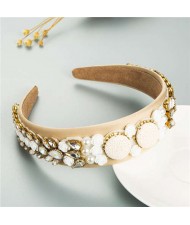 Cookies and Flowers Embellished Colorful Rhinestones Baroque Design Women Hair Hoop - Beige