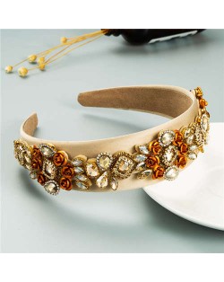 Royal Flower Inlaid Rinestone European Fashion Women Hair Hoop - Brown