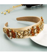 Royal Flower Inlaid Rinestone European Fashion Women Hair Hoop - Brown