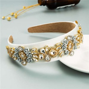 Royal Flower Inlaid Rinestone European Fashion Women Hair Hoop - Beige