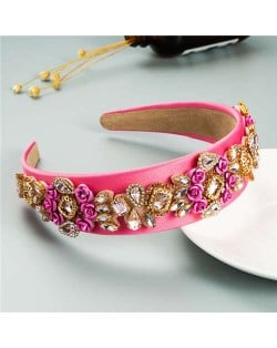 Royal Flower Inlaid Rinestone European Fashion Women Hair Hoop - Pink