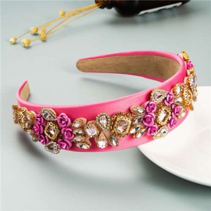 Royal Flower Inlaid Rinestone European Fashion Women Hair Hoop - Pink