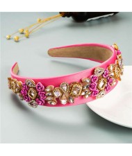 Royal Flower Inlaid Rinestone European Fashion Women Hair Hoop - Pink