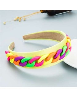 Wholesale Accessories Candy Color Chain Embellished Folk Style Fashion Hair Hoop - Yellow