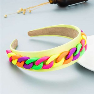 Wholesale Accessories Candy Color Chain Embellished Folk Style Fashion Hair Hoop - Yellow