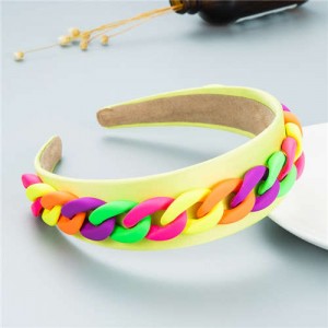 Wholesale Accessories Candy Color Chain Embellished Folk Style Fashion Hair Hoop - Yellow