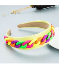 Wholesale Accessories Candy Color Chain Embellished Folk Style Fashion Hair Hoop - Yellow