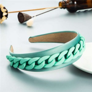 Wholesale Accessories Candy Color Chain Embellished Folk Style Fashion Hair Hoop - Teal