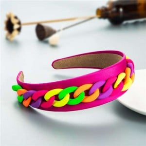 Wholesale Accessories Candy Color Chain Embellished Folk Style Fashion Hair Hoop - Fuchsia