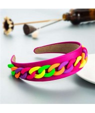 Wholesale Accessories Candy Color Chain Embellished Folk Style Fashion Hair Hoop - Fuchsia