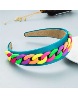 Wholesale Accessories Candy Color Chain Embellished Folk Style Fashion Hair Hoop - Blue