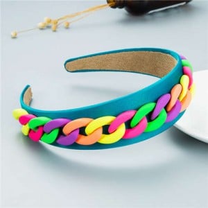 Wholesale Accessories Candy Color Chain Embellished Folk Style Fashion Hair Hoop - Blue