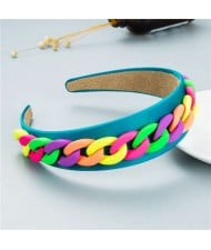 Wholesale Accessories Candy Color Chain Embellished Folk Style Fashion Hair Hoop - Blue