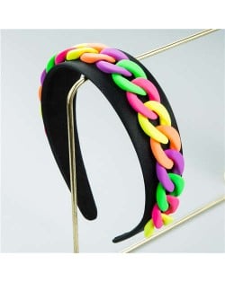 Wholesale Accessories Candy Color Chain Embellished Folk Style Fashion Hair Hoop - Black and Multicolor