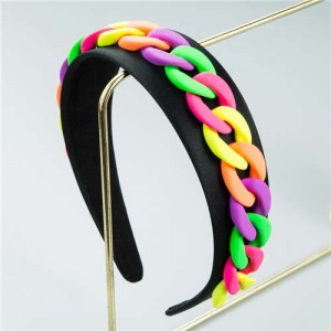 Wholesale Accessories Candy Color Chain Embellished Folk Style Fashion Hair Hoop - Black and Multicolor