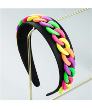 Wholesale Accessories Candy Color Chain Embellished Folk Style Fashion Hair Hoop - Black and Multicolor