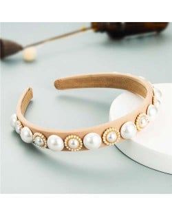 Minimalist Design Artificial Pearl Floral Vintage Fashion Baroque Style Hair Hoop - Khaki