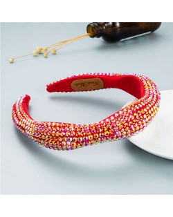 Internet Celebrity Choice Shining Beads Decorated Sponge Luxurious Bling Hair Hoop - Red