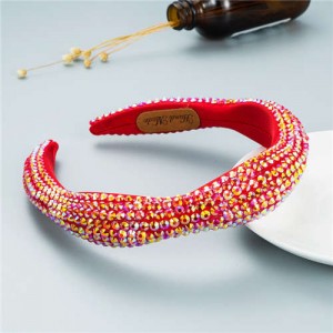 Internet Celebrity Choice Shining Beads Decorated Sponge Luxurious Bling Hair Hoop - Red