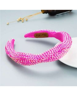 Internet Celebrity Choice Shining Beads Decorated Sponge Luxurious Bling Hair Hoop - Rose
