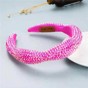 Internet Celebrity Choice Shining Beads Decorated Sponge Luxurious Bling Hair Hoop - Rose