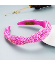 Internet Celebrity Choice Shining Beads Decorated Sponge Luxurious Bling Hair Hoop - Rose