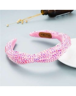 Internet Celebrity Choice Shining Beads Decorated Sponge Luxurious Bling Hair Hoop - Pink